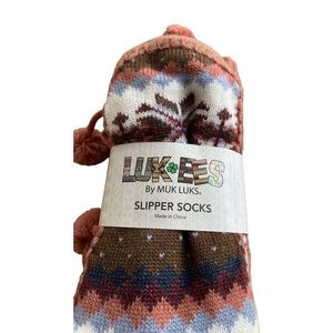 LUK*EES by Muk Luks NEW Thermal Slipper Socks Pink Multi S/M (5-7) Cozy Comfort